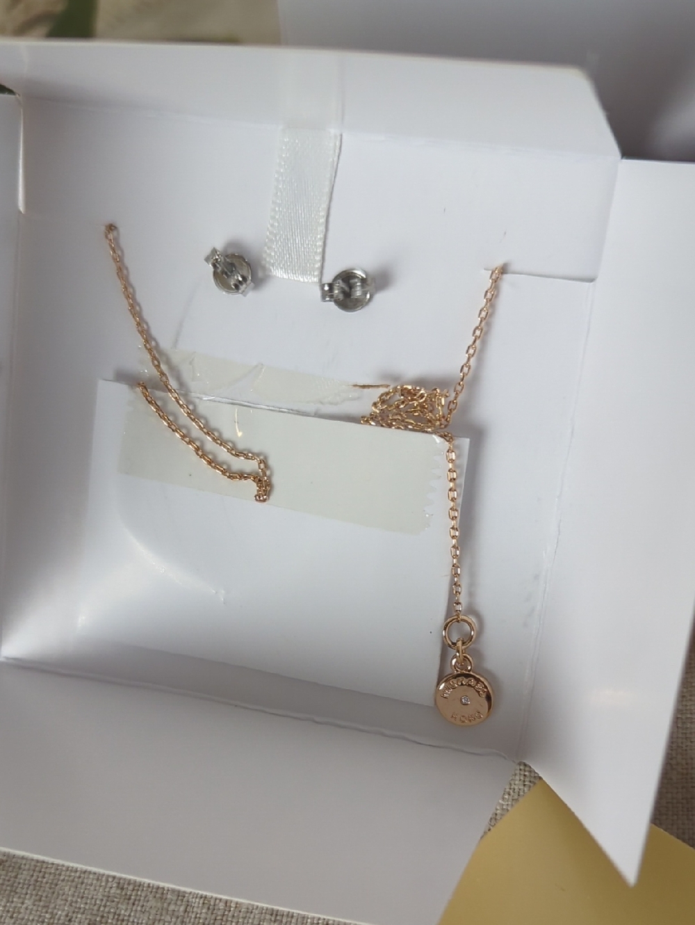 Michael Kors Rose Gold Necklace & Earrings Set  Crystal MK Pendant Jewelry - Picture 4 of 9